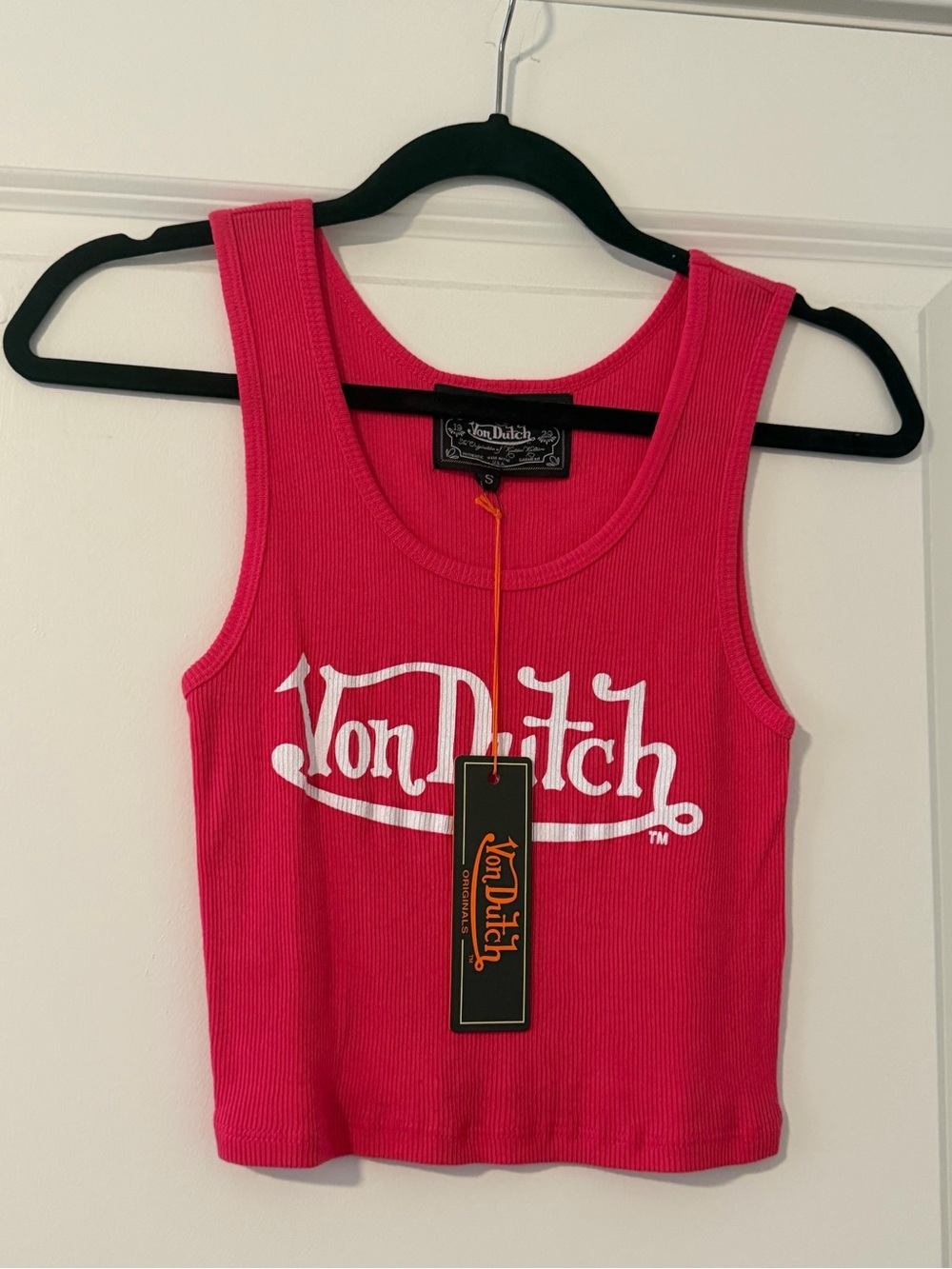 Von Dutch Hot Pink Ribbed Logo Tank